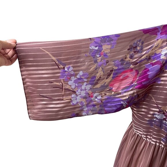 Hanae Mori Vintage 70s Womens Maxi Dress Size 12 Pink Purple Floral Chiffon - Picture 5 of 16